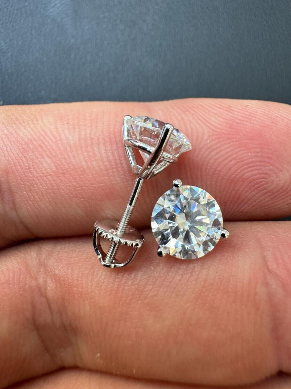 MOISSANITE Martini 3-Prong Solitaire Stud Earrings - 925 Silver - 3mm-10mm - 0.2-8ct