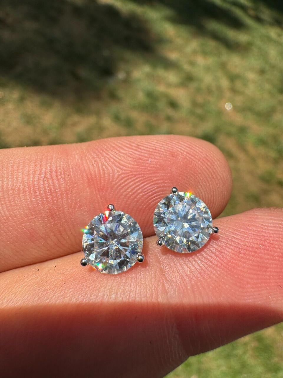 MOISSANITE Martini 3-Prong Solitaire Stud Earrings - 925 Silver - 3mm-10mm - 0.2-8ct