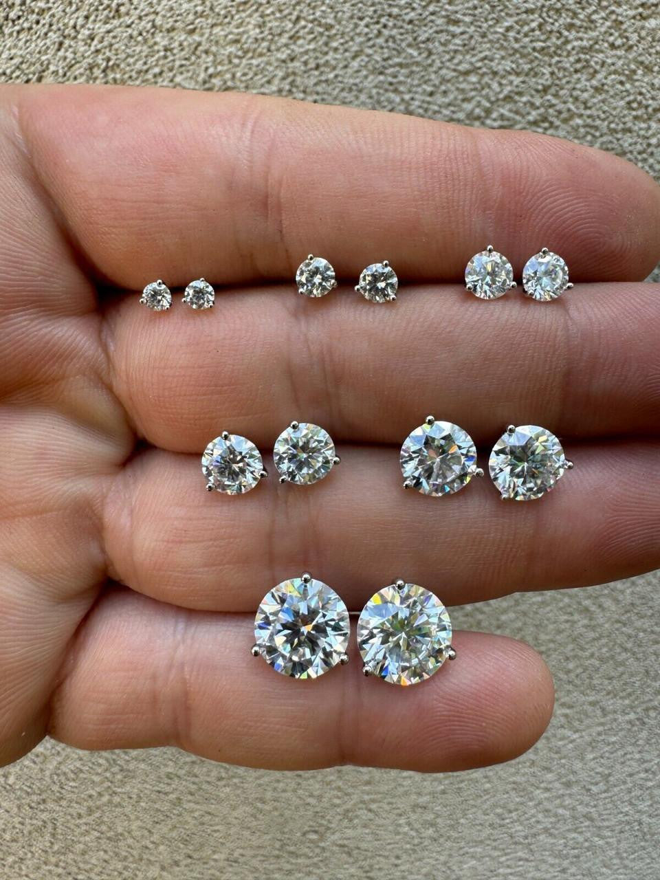 MOISSANITE Martini 3-Prong Solitaire Stud Earrings - 925 Silver - 3mm-10mm - 0.2-8ct