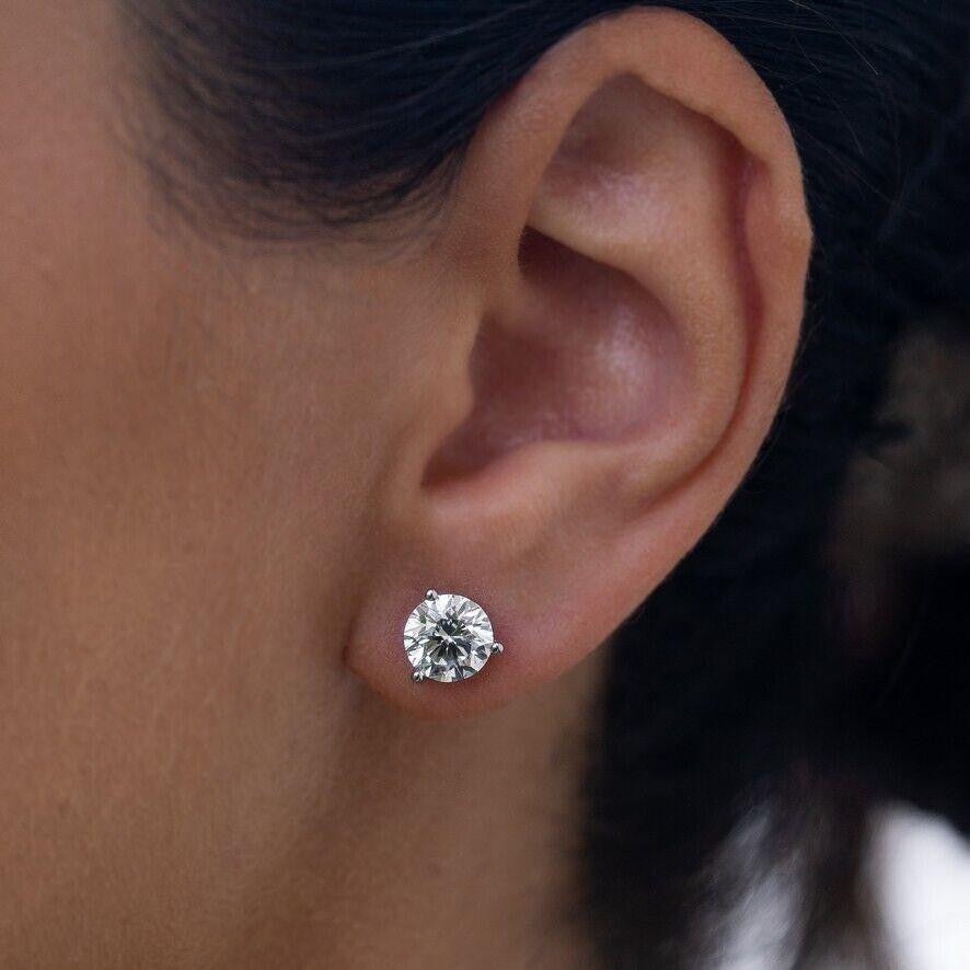MOISSANITE Martini 3-Prong Solitaire Stud Earrings - 925 Silver - 3mm-10mm - 0.2-8ct