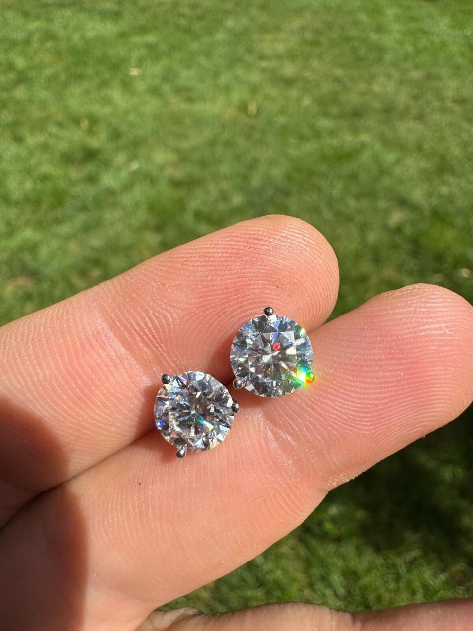 MOISSANITE Martini 3-Prong Solitaire Stud Earrings - 925 Silver - 3mm-10mm - 0.2-8ct