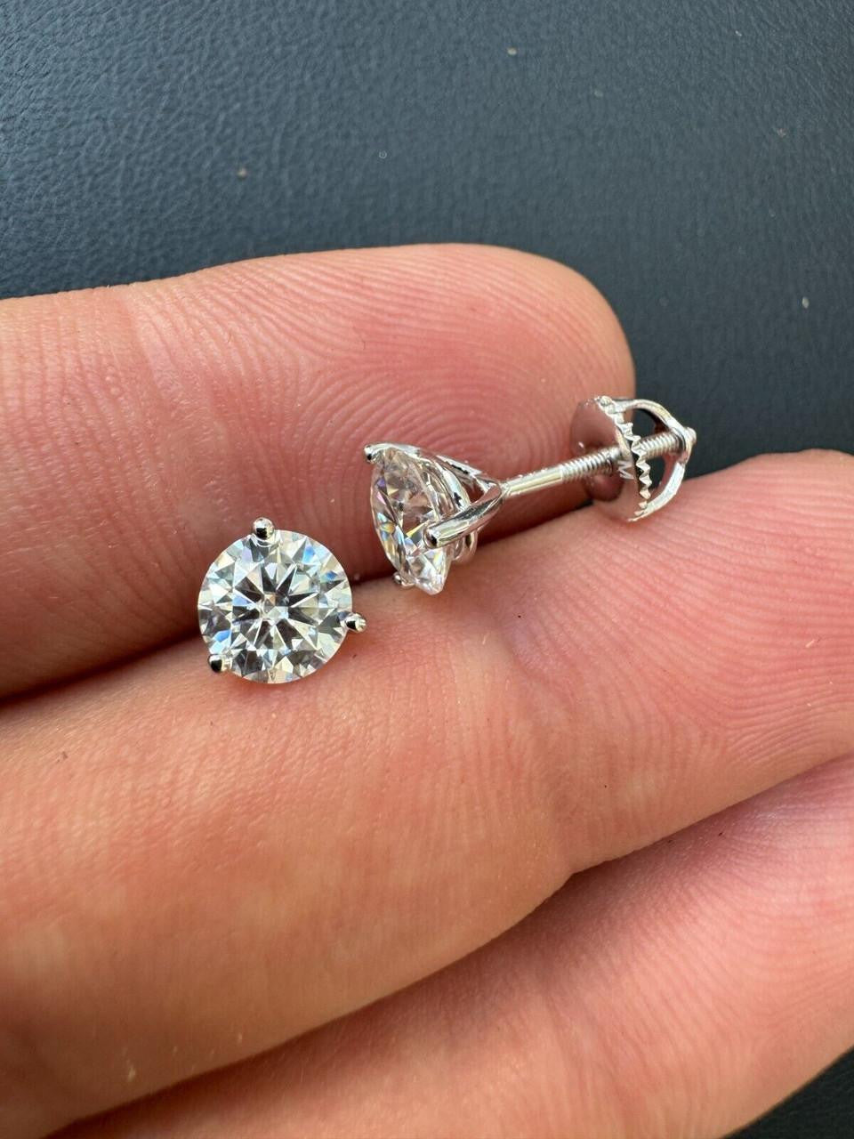 MOISSANITE Martini 3-Prong Solitaire Stud Earrings - 925 Silver - 3mm-10mm - 0.2-8ct