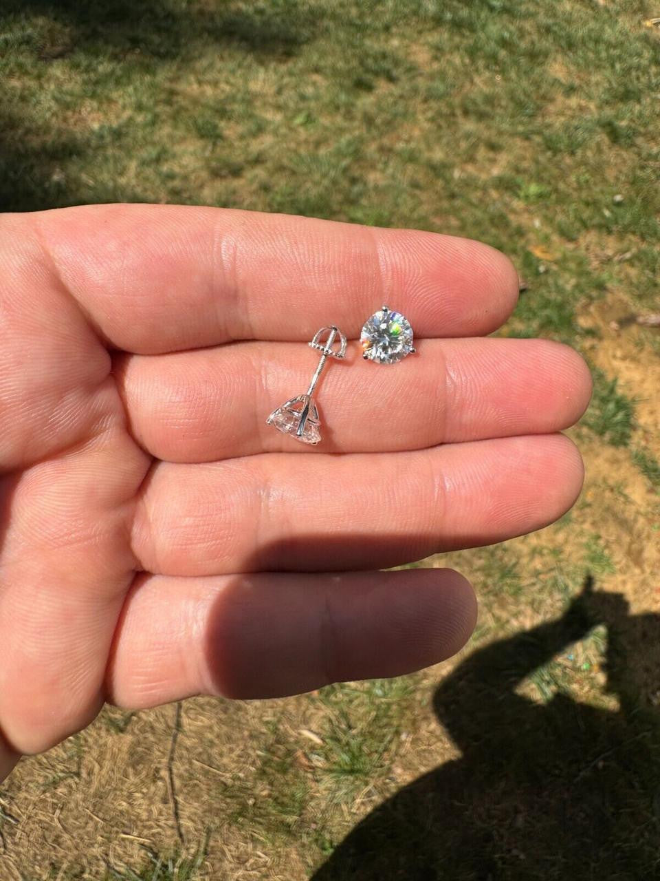 MOISSANITE Martini 3-Prong Solitaire Stud Earrings - 925 Silver - 3mm-10mm - 0.2-8ct