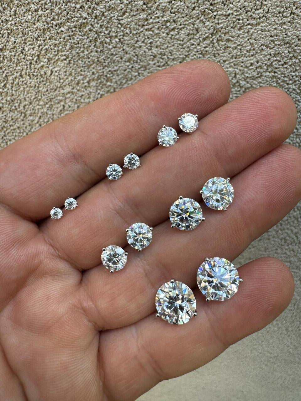 MOISSANITE Martini 3-Prong Solitaire Stud Earrings - 925 Silver - 3mm-10mm - 0.2-8ct