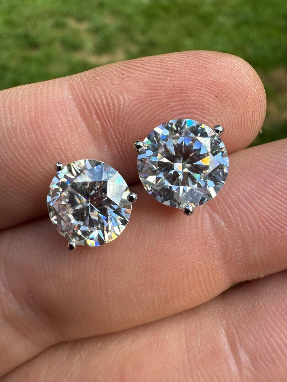 MOISSANITE Martini 3-Prong Solitaire Stud Earrings - 925 Silver - 3mm-10mm - 0.2-8ct