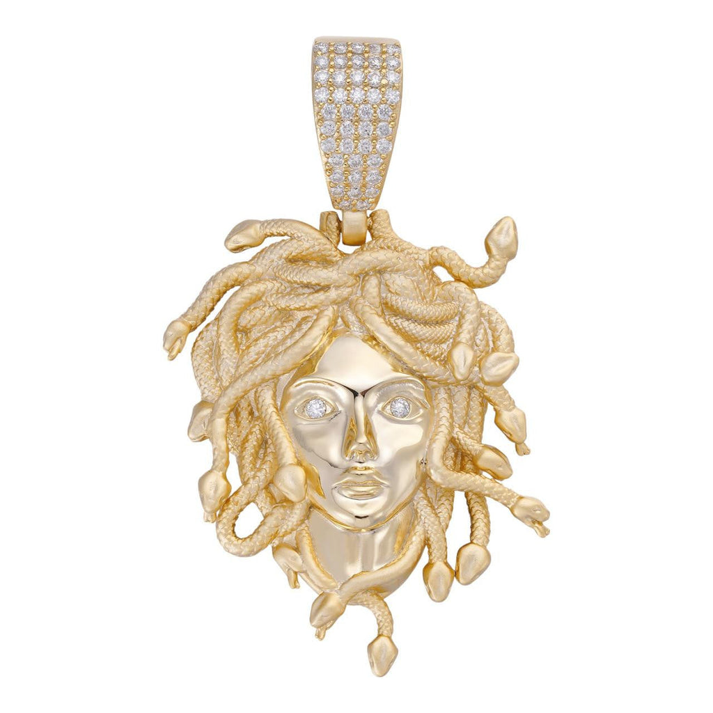 MOISSANITE Medusa Head Pendant - 14k Gold Vermeil 925 Silver - 3 Sizes 0.75"-2.5"