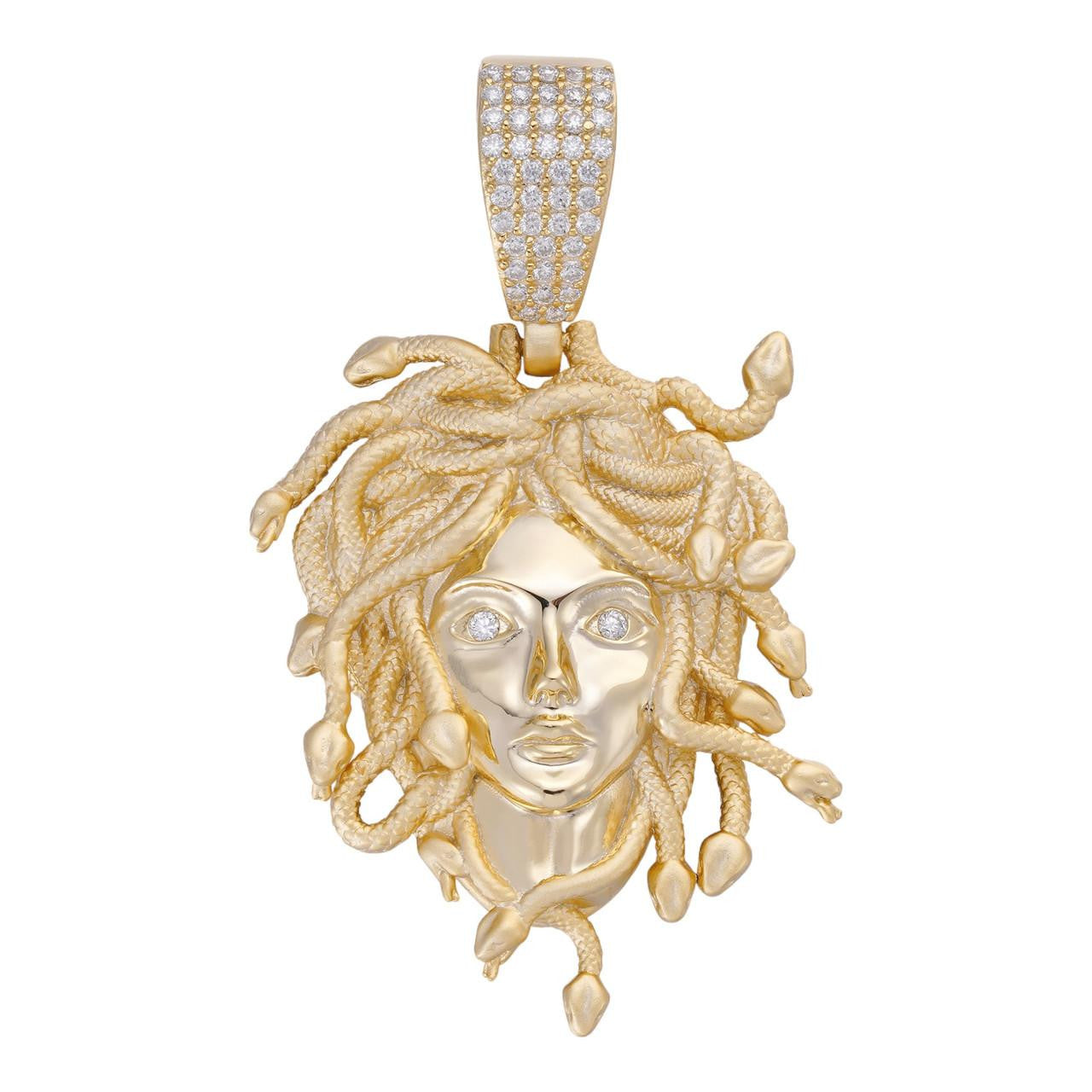 MOISSANITE Medusa Head Pendant - 14k Gold Vermeil 925 Silver - 3 Sizes 0.75"-2.5"