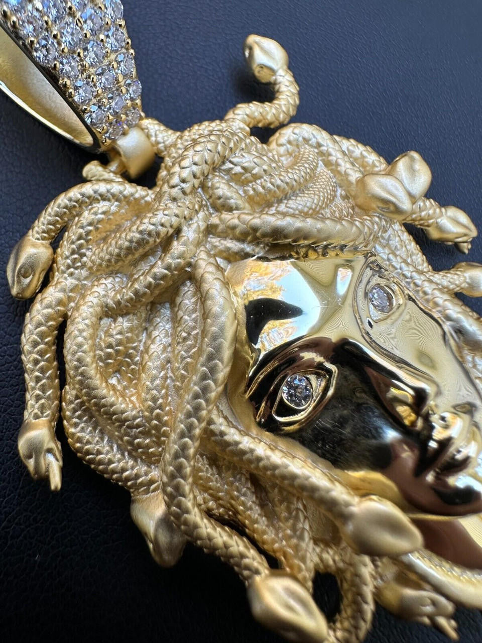 MOISSANITE Medusa Head Pendant - 14k Gold Vermeil 925 Silver - 3 Sizes 0.75"-2.5"