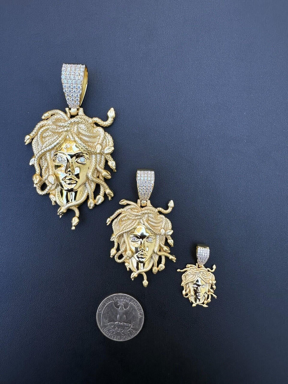 MOISSANITE Medusa Head Pendant - 14k Gold Vermeil 925 Silver - 3 Sizes 0.75"-2.5"