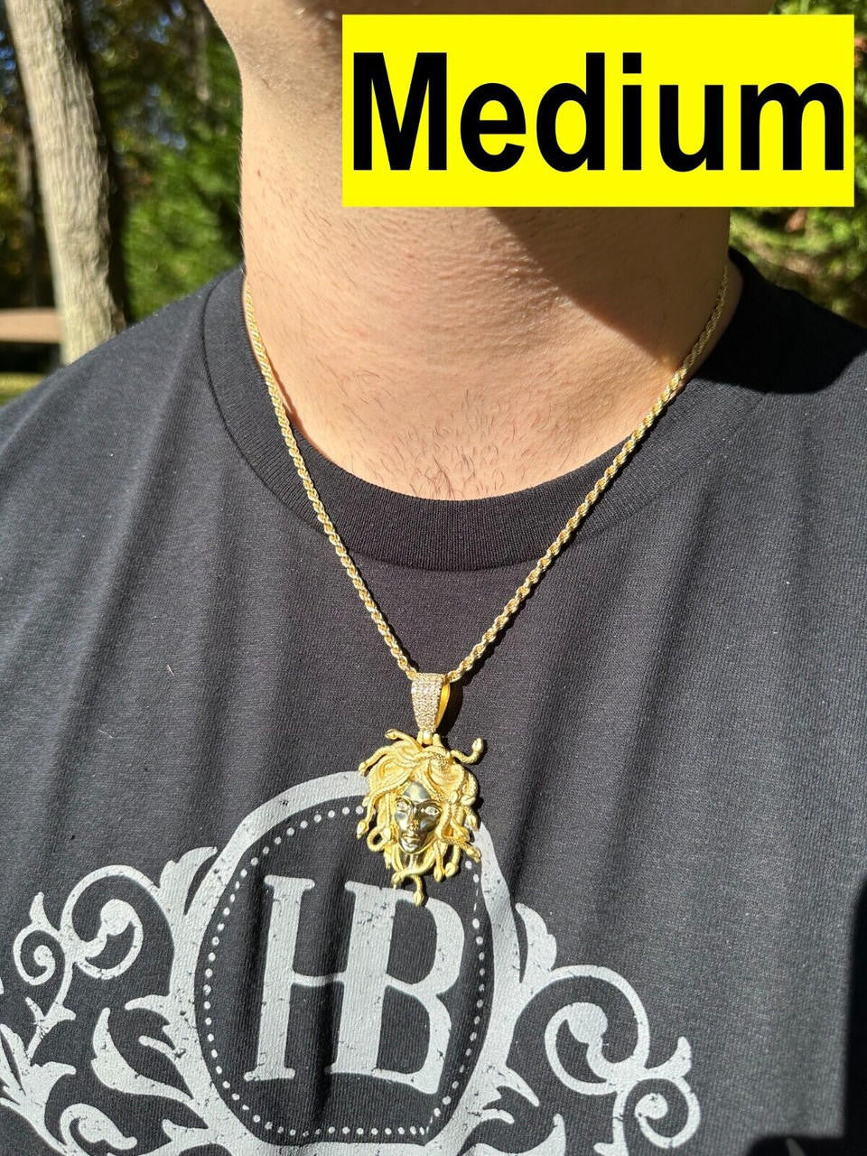 MOISSANITE Medusa Head Pendant - 14k Gold Vermeil 925 Silver - 3 Sizes 0.75"-2.5"