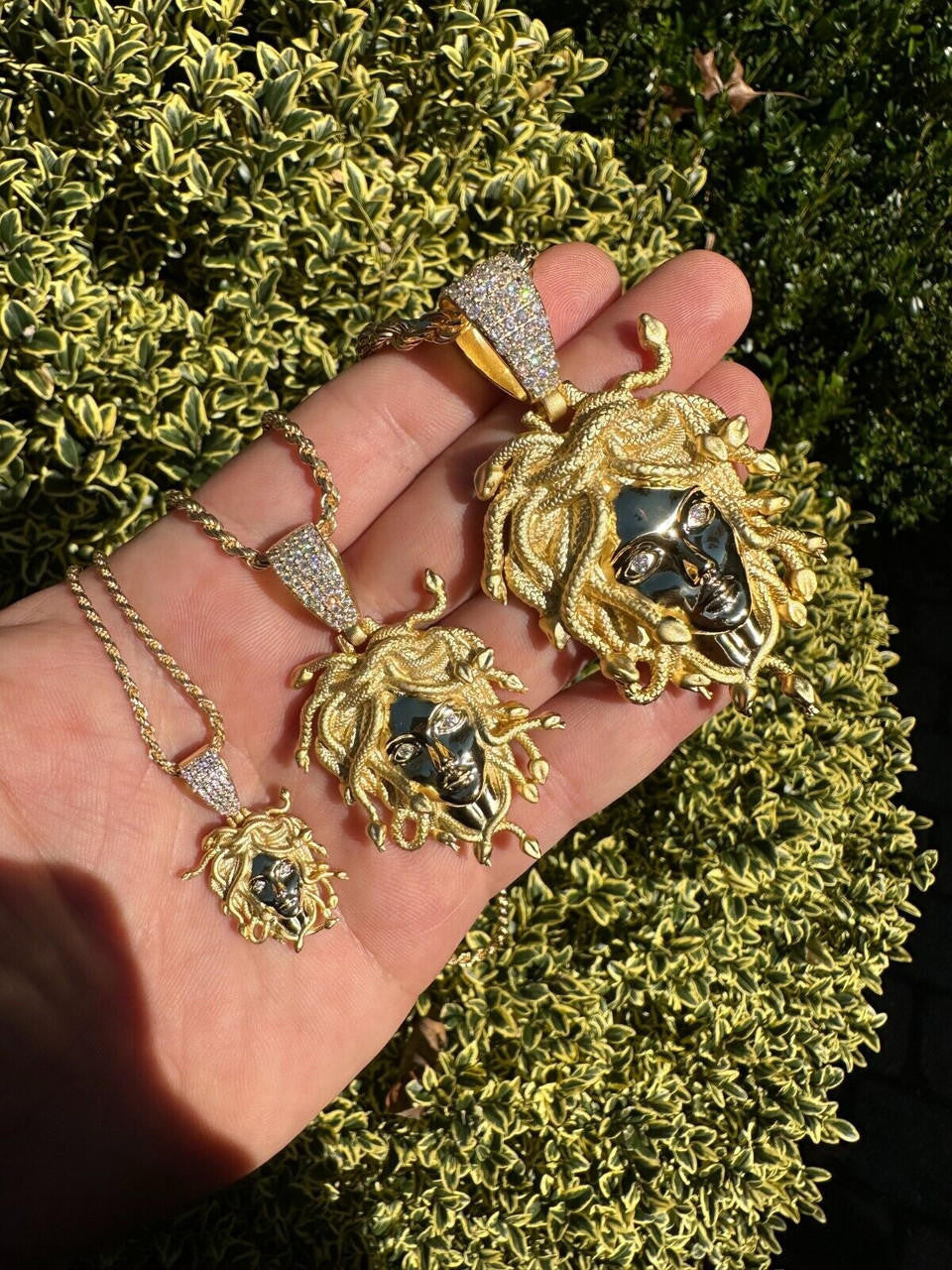 MOISSANITE Medusa Head Pendant - 14k Gold Vermeil 925 Silver - 3 Sizes 0.75"-2.5"