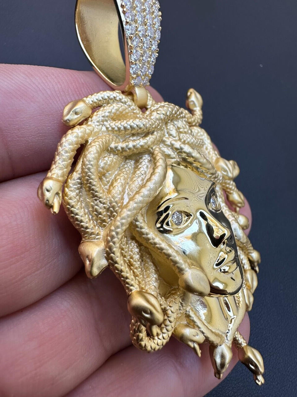 MOISSANITE Medusa Head Pendant - 14k Gold Vermeil 925 Silver - 3 Sizes 0.75"-2.5"