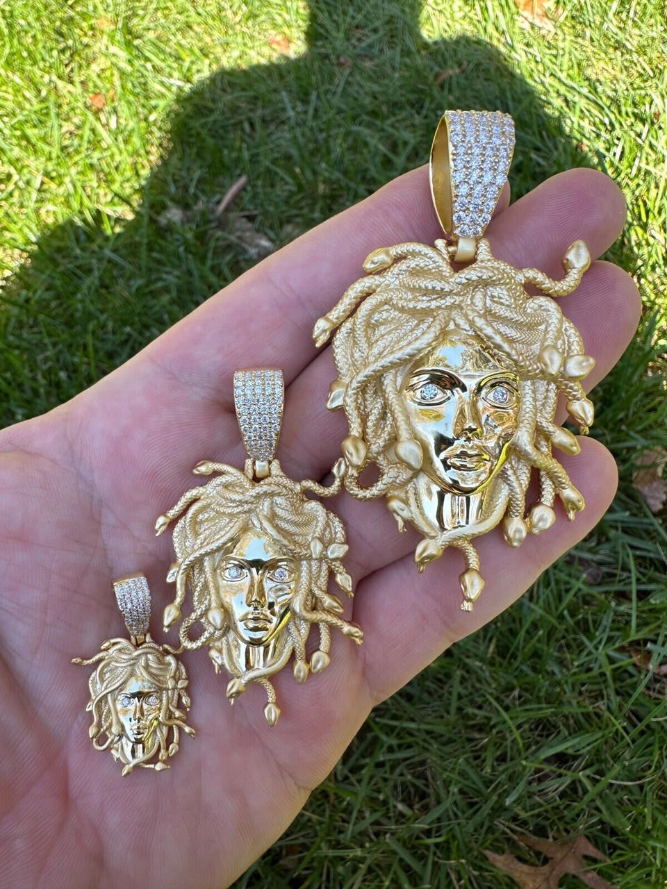 MOISSANITE Medusa Head Pendant - 14k Gold Vermeil 925 Silver - 3 Sizes 0.75"-2.5"