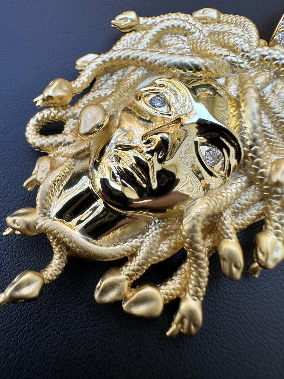 MOISSANITE Medusa Head Pendant - 14k Gold Vermeil 925 Silver - 3 Sizes 0.75"-2.5"