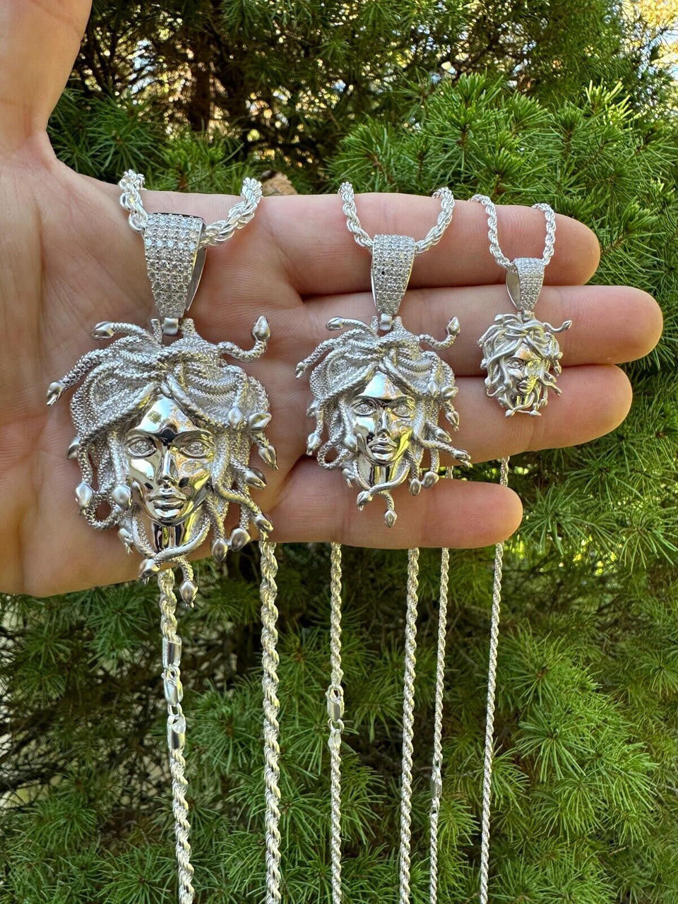 MOISSANITE Medusa Head Pendant - 925 Silver - 3 Sizes 0.75"-2.5"