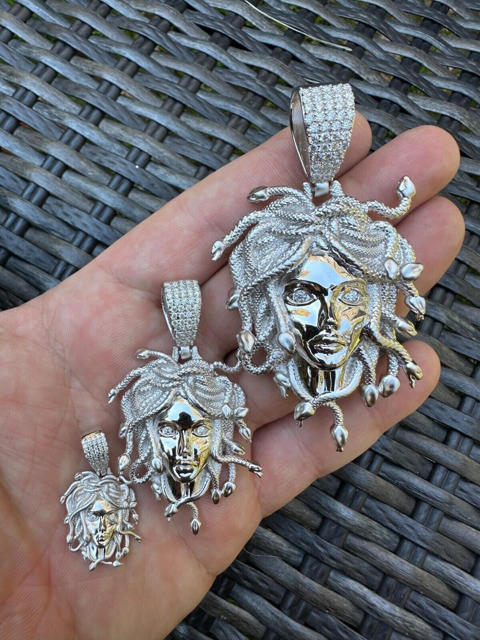 MOISSANITE Medusa Head Pendant - 925 Silver - 3 Sizes 0.75"-2.5"