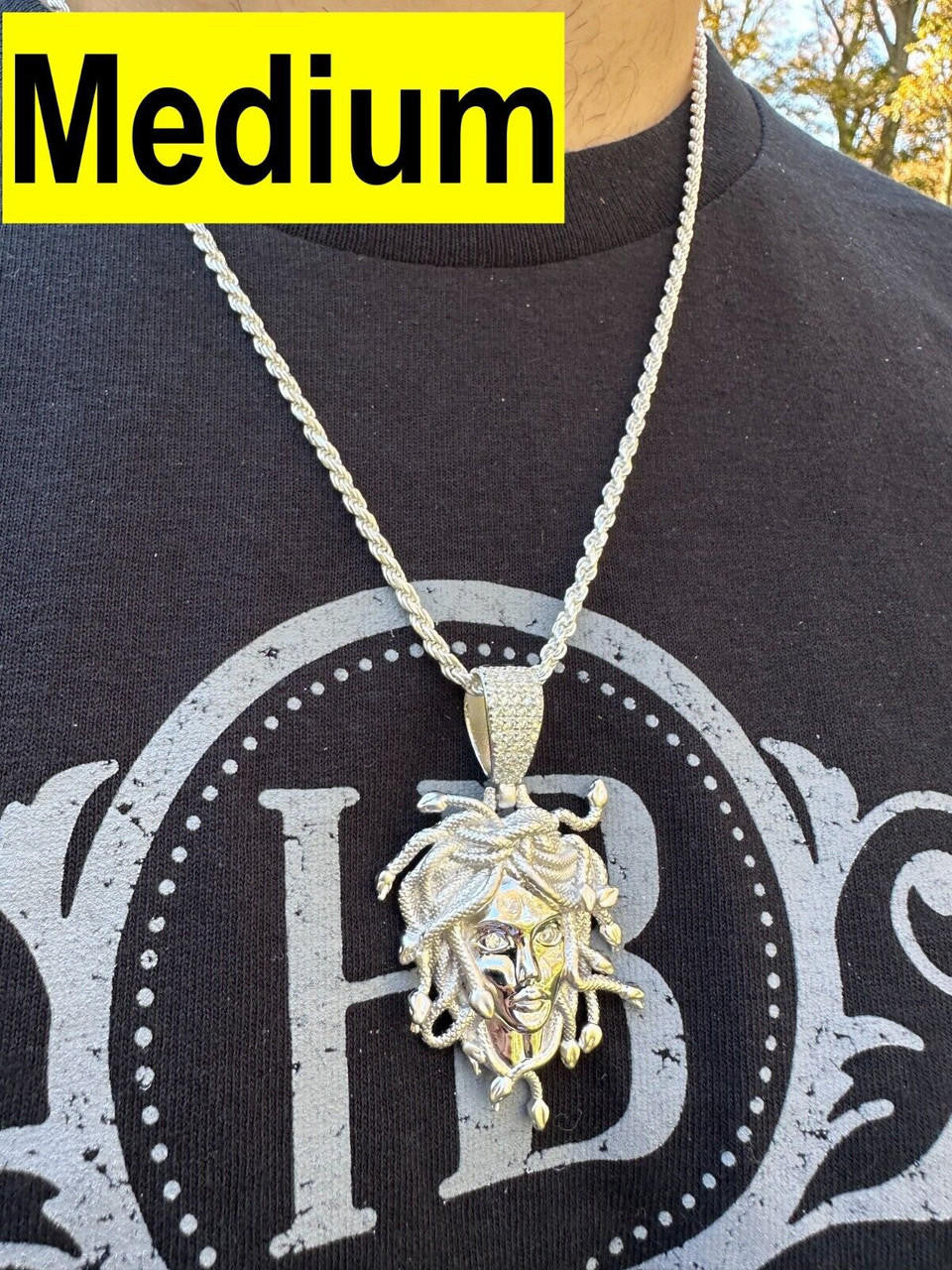 MOISSANITE Medusa Head Pendant - 925 Silver - 3 Sizes 0.75"-2.5"