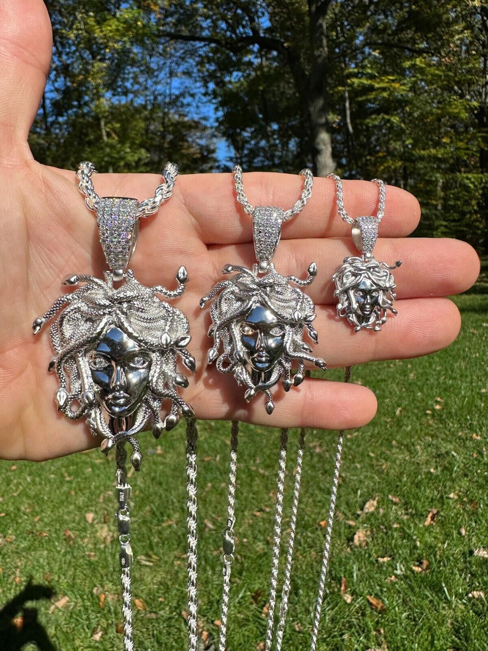 MOISSANITE Medusa Head Pendant - 925 Silver - 3 Sizes 0.75"-2.5"