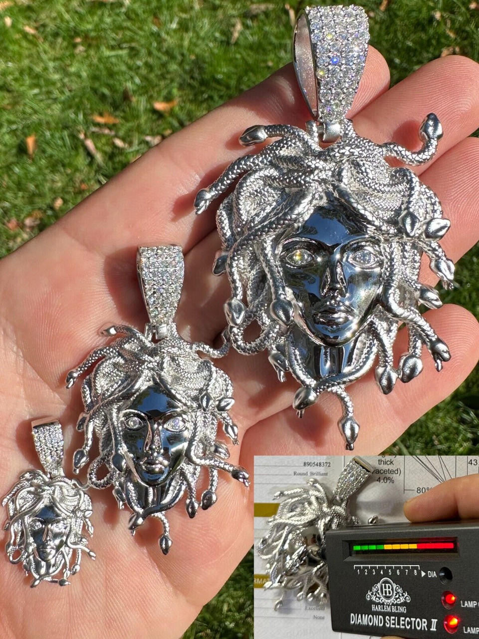 MOISSANITE Medusa Head Pendant - 925 Silver - 3 Sizes 0.75"-2.5"