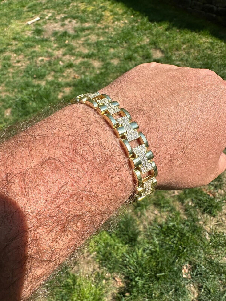 MOISSANITE Custom Hermes Presidential Link Bracelet Iced Out - 14k Gold Vermeil 925 Silver - 12mm - 7.5"-8.5"