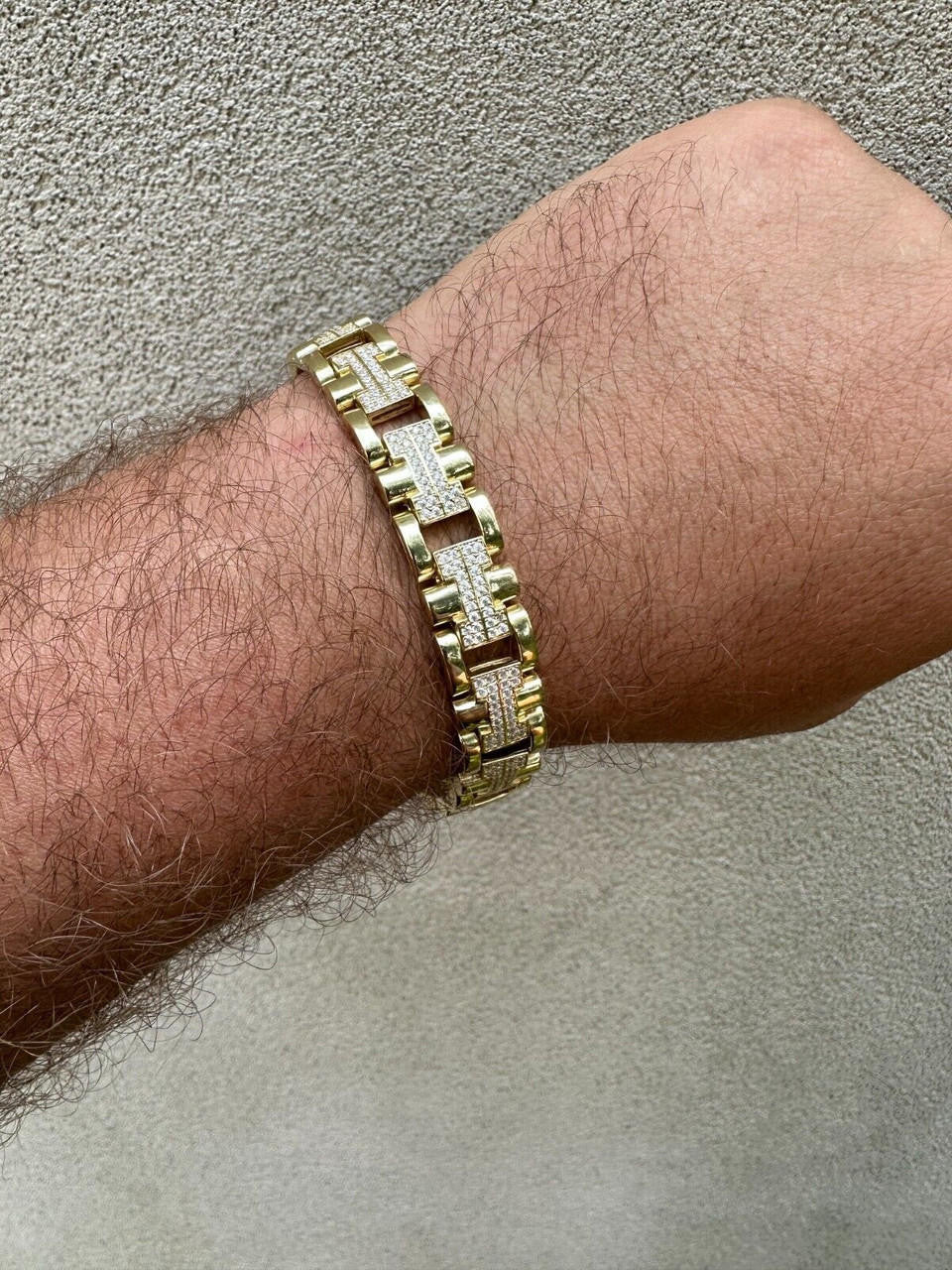 MOISSANITE Custom Hermes Presidential Link Bracelet Iced Out - 14k Gold Vermeil 925 Silver - 12mm - 7.5"-8.5"