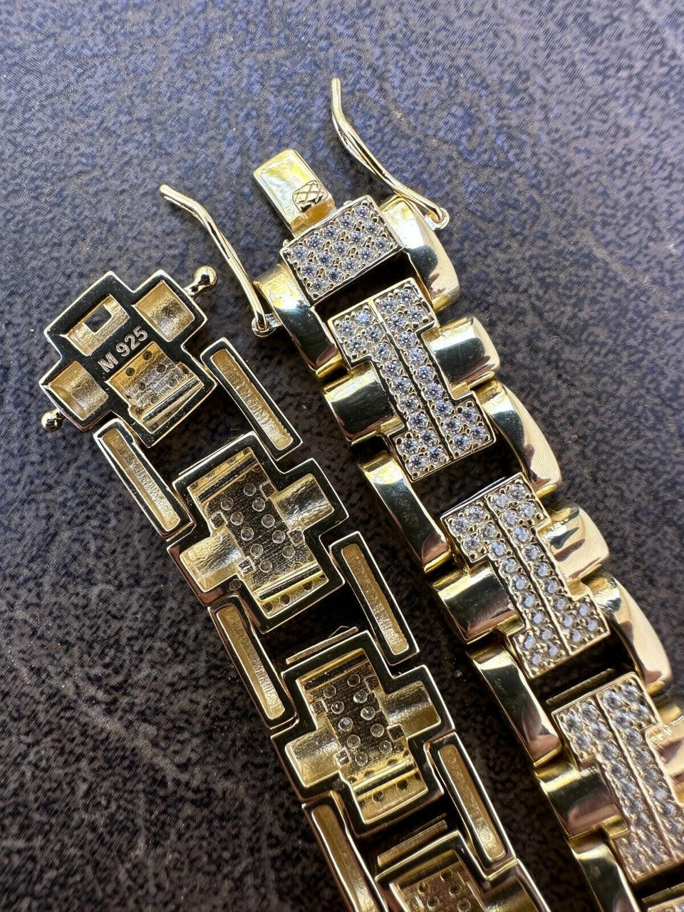 MOISSANITE Custom Hermes Presidential Link Bracelet Iced Out - 14k Gold Vermeil 925 Silver - 12mm - 7.5"-8.5"