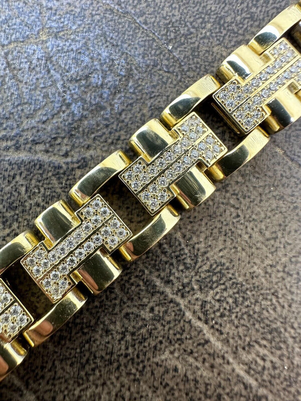 MOISSANITE Custom Hermes Presidential Link Bracelet Iced Out - 14k Gold Vermeil 925 Silver - 12mm - 7.5"-8.5"