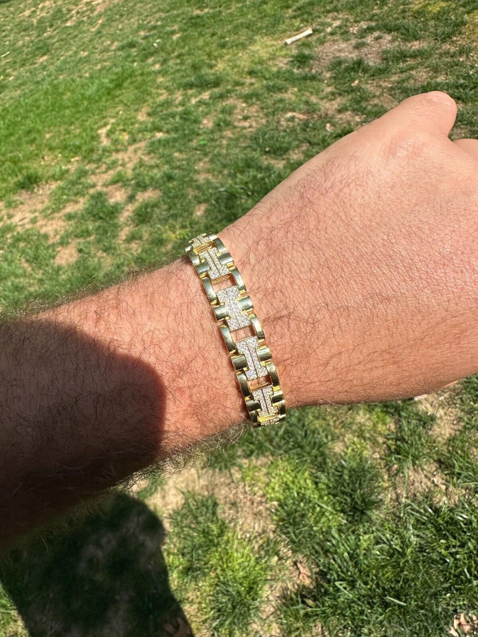MOISSANITE Custom Hermes Presidential Link Bracelet Iced Out - 14k Gold Vermeil 925 Silver - 12mm - 7.5"-8.5"
