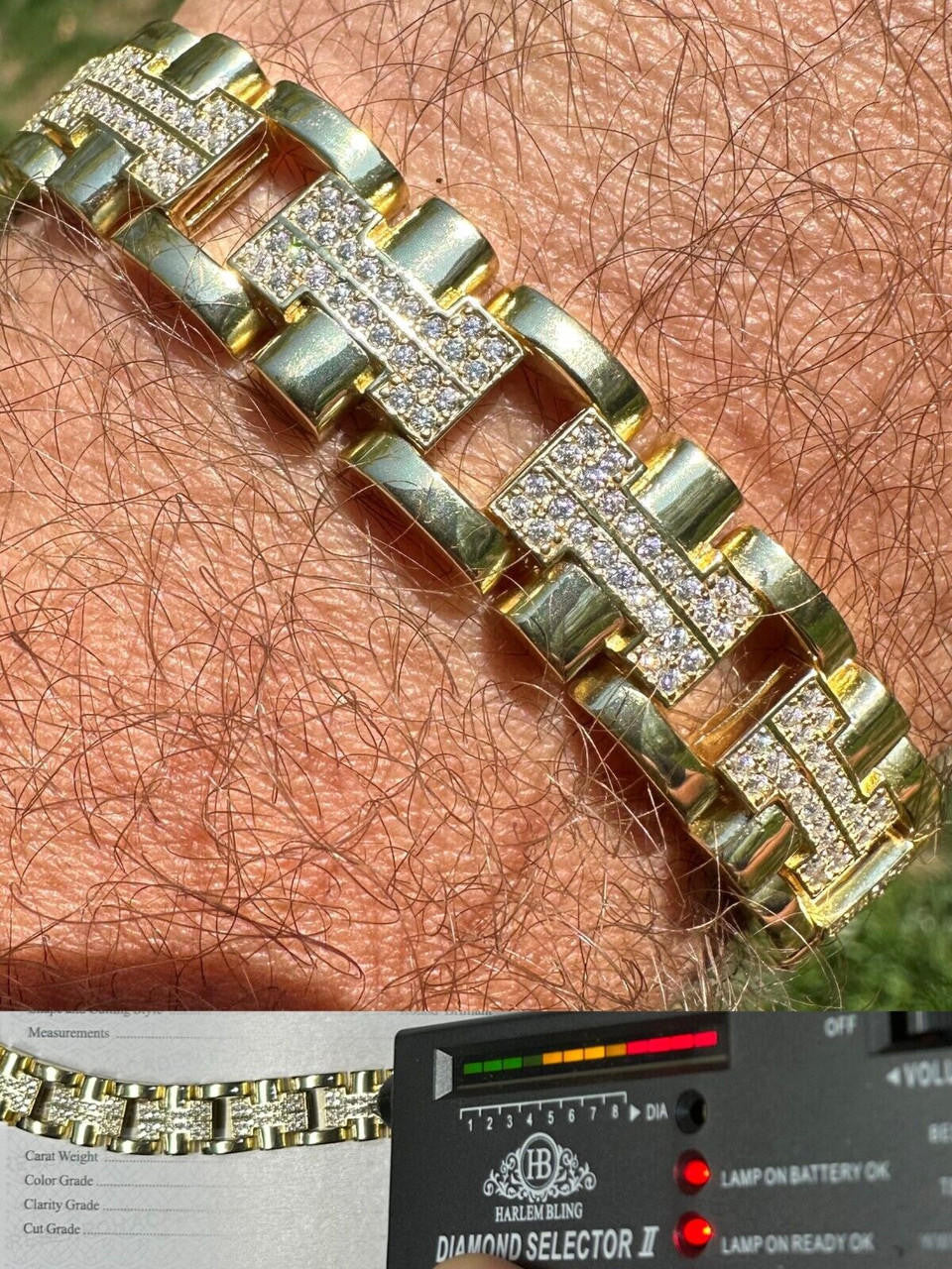 MOISSANITE Custom Hermes Presidential Link Bracelet Iced Out - 14k Gold Vermeil 925 Silver - 12mm - 7.5"-8.5"