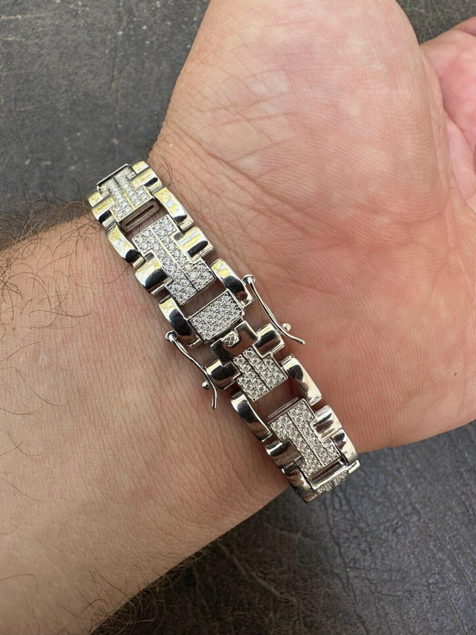 MOISSANITE Custom Hermes Presidential Link Bracelet Iced Out - 925 Silver - 12mm - 7.5"-8.5"