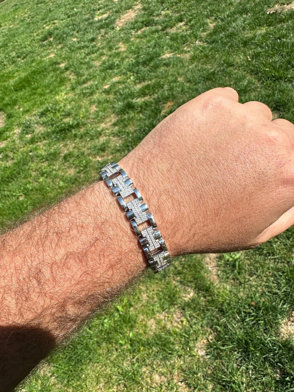 MOISSANITE Custom Hermes Presidential Link Bracelet Iced Out - 925 Silver - 12mm - 7.5"-8.5"