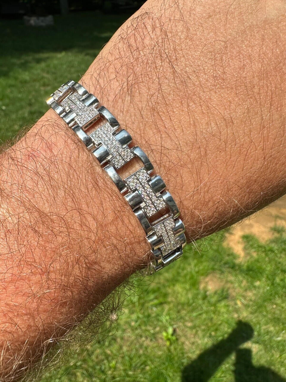 MOISSANITE Custom Hermes Presidential Link Bracelet Iced Out - 925 Silver - 12mm - 7.5"-8.5"