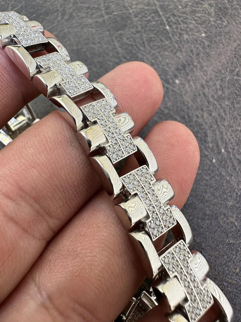 MOISSANITE Custom Hermes Presidential Link Bracelet Iced Out - 925 Silver - 12mm - 7.5"-8.5"