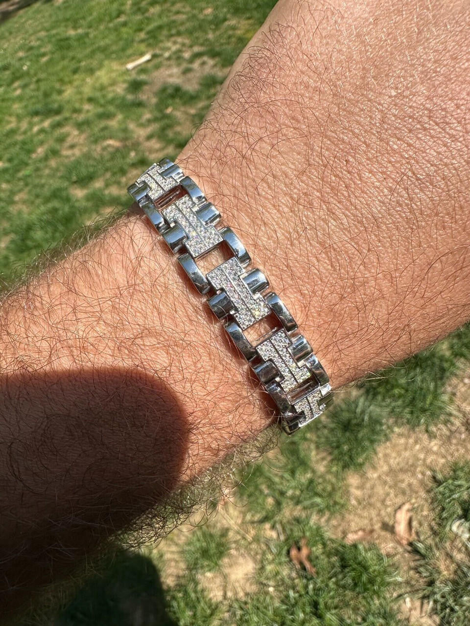 MOISSANITE Custom Hermes Presidential Link Bracelet Iced Out - 925 Silver - 12mm - 7.5"-8.5"