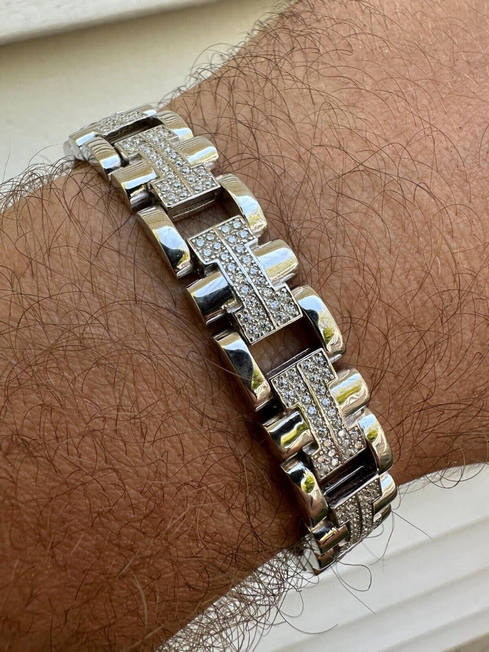 MOISSANITE Custom Hermes Presidential Link Bracelet Iced Out - 925 Silver - 12mm - 7.5"-8.5"