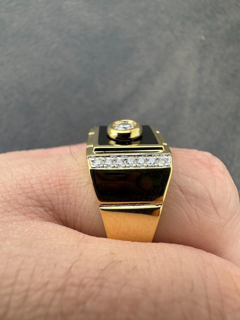 Moissanite Black Onyx Iced Out Ring - 14k Gold Vermeil 925 Silver