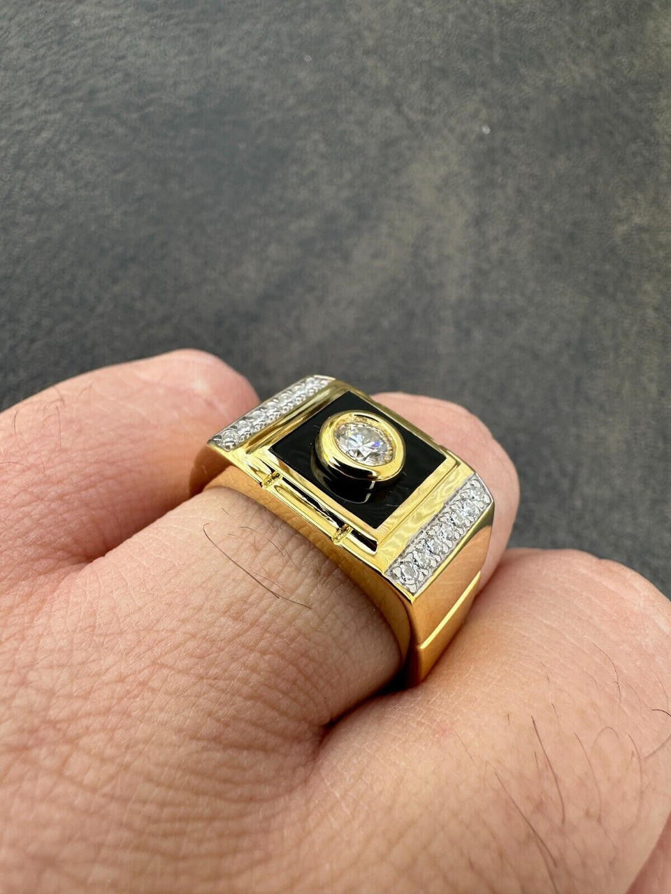 Moissanite Black Onyx Iced Out Ring - 14k Gold Vermeil 925 Silver