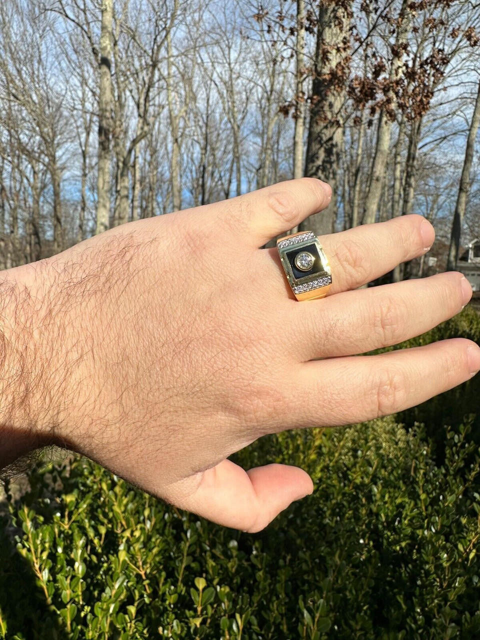 Moissanite Black Onyx Iced Out Ring - 14k Gold Vermeil 925 Silver