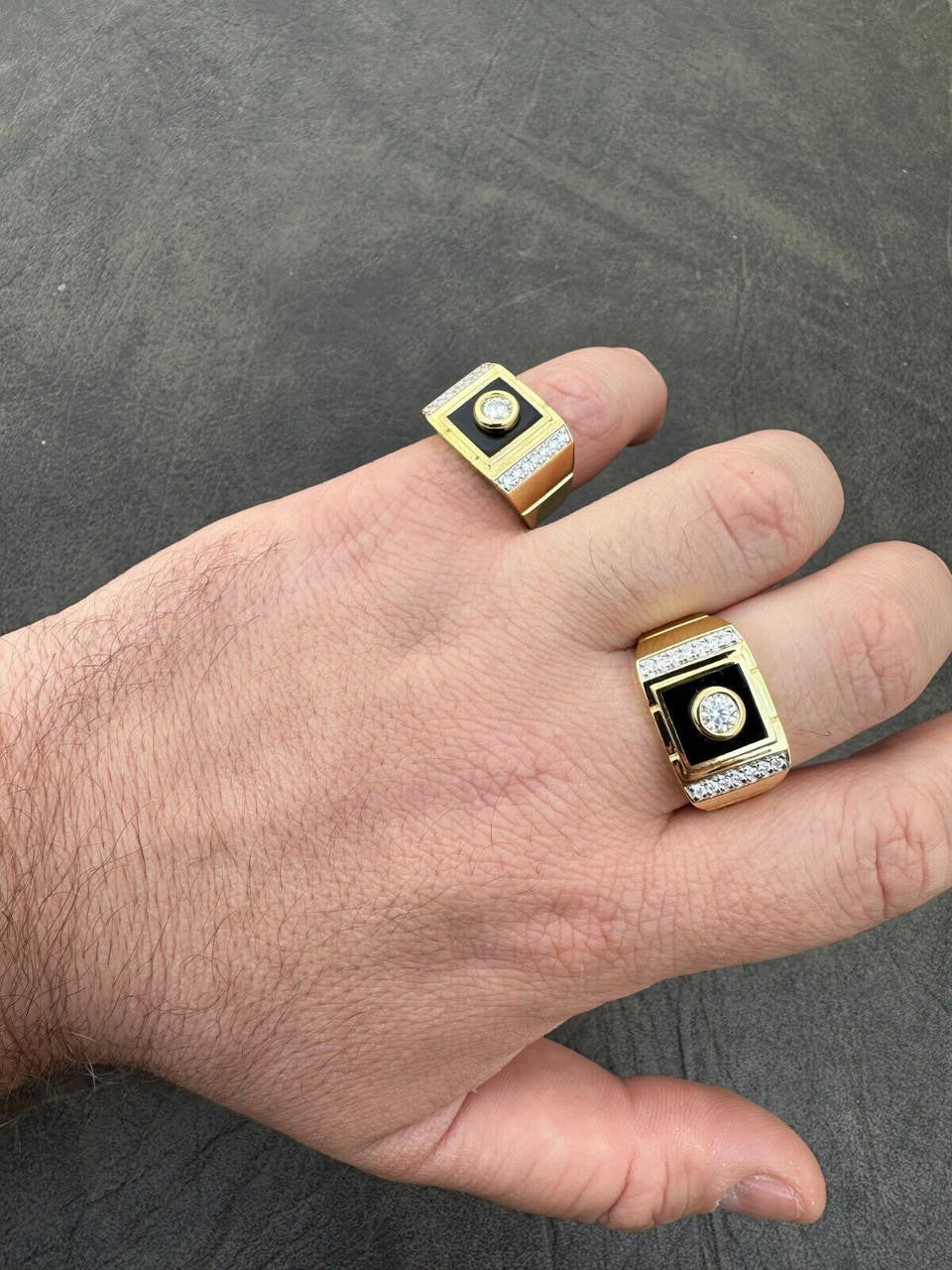 Moissanite Black Onyx Iced Out Ring - 14k Gold Vermeil 925 Silver