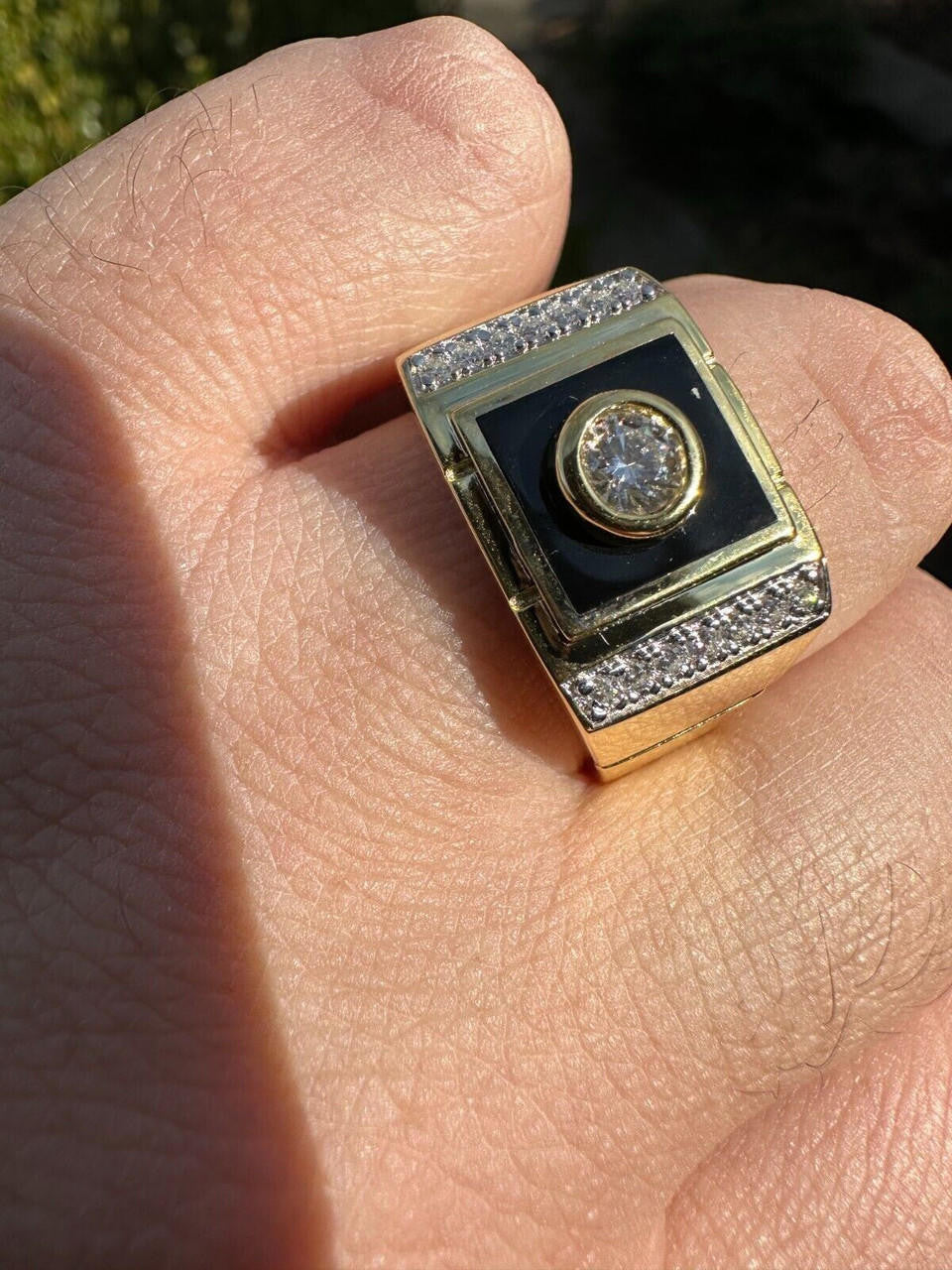 Moissanite Black Onyx Iced Out Ring - 14k Gold Vermeil 925 Silver