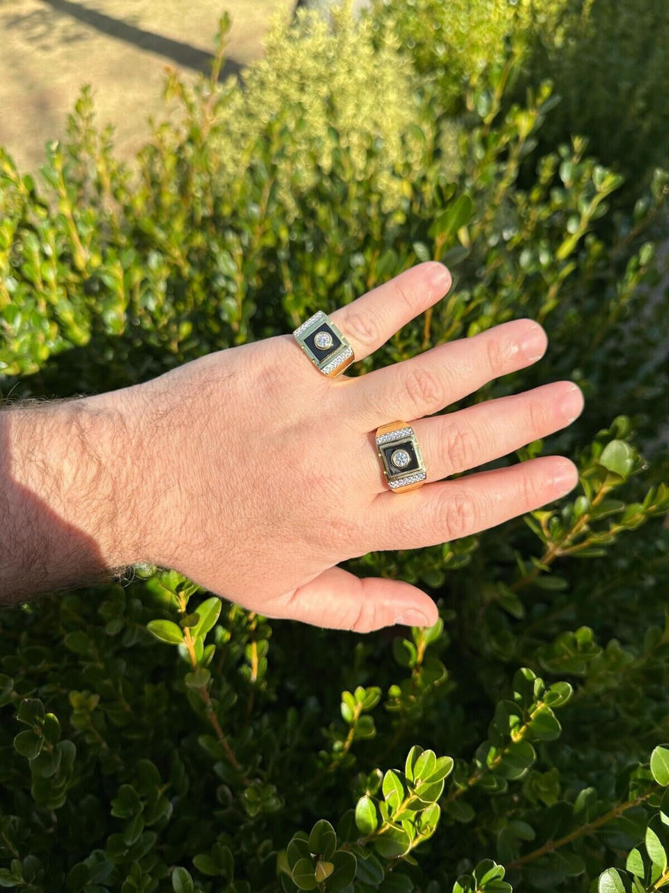 Moissanite Black Onyx Iced Out Ring - 14k Gold Vermeil 925 Silver