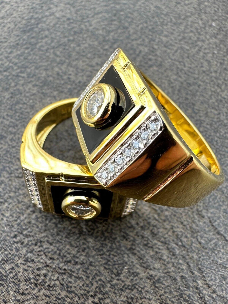 Moissanite Black Onyx Iced Out Ring - 14k Gold Vermeil 925 Silver