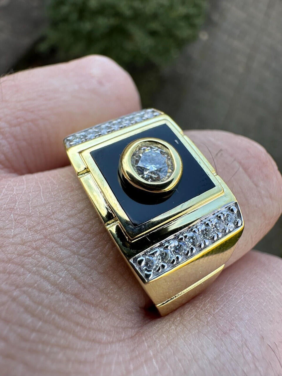 Moissanite Black Onyx Iced Out Ring - 14k Gold Vermeil 925 Silver