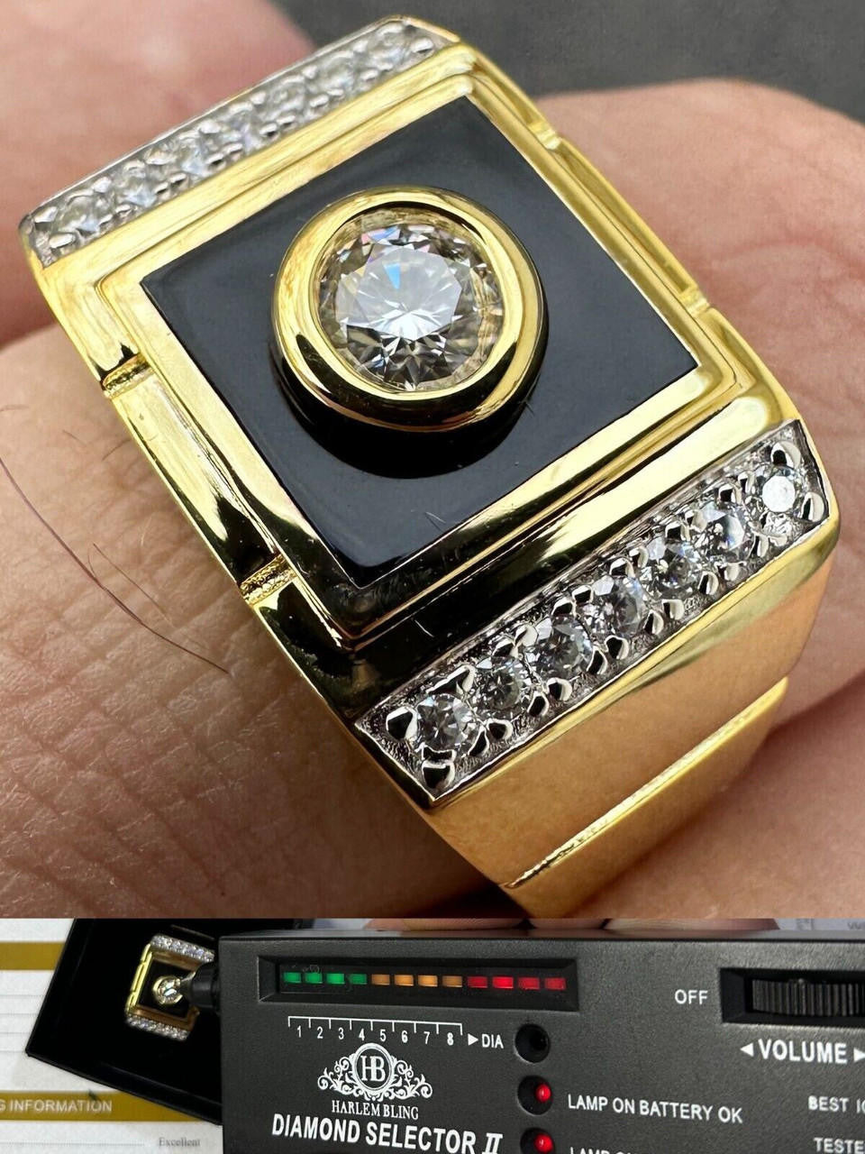 Moissanite Black Onyx Iced Out Ring - 14k Gold Vermeil 925 Silver