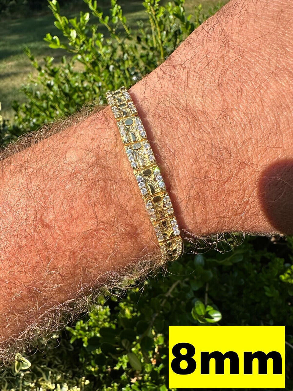 MOISSANITE Classic Nugget Bracelet Iced Out - 14k Gold Vermeil 925 Silver - 14k Gold Vermeil 925 Silver - 8mm-16mm - 7"-8.5"
