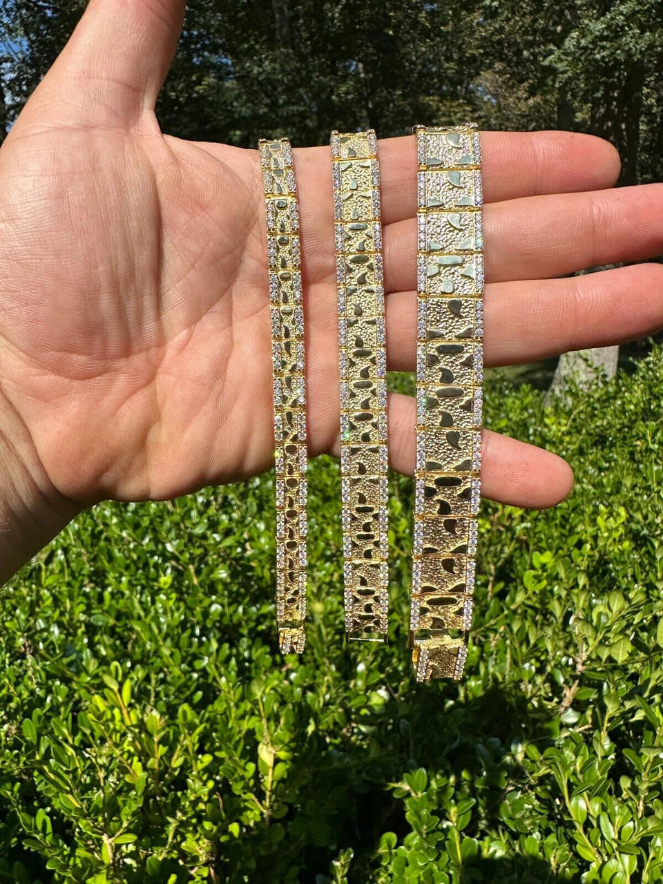 MOISSANITE Classic Nugget Bracelet Iced Out - 14k Gold Vermeil 925 Silver - 14k Gold Vermeil 925 Silver - 8mm-16mm - 7"-8.5"