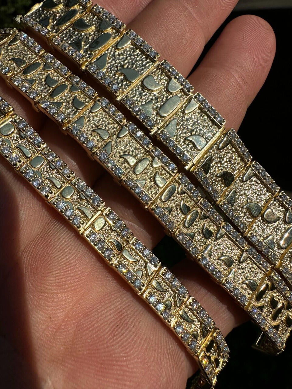 MOISSANITE Classic Nugget Bracelet Iced Out - 14k Gold Vermeil 925 Silver - 14k Gold Vermeil 925 Silver - 8mm-16mm - 7"-8.5"