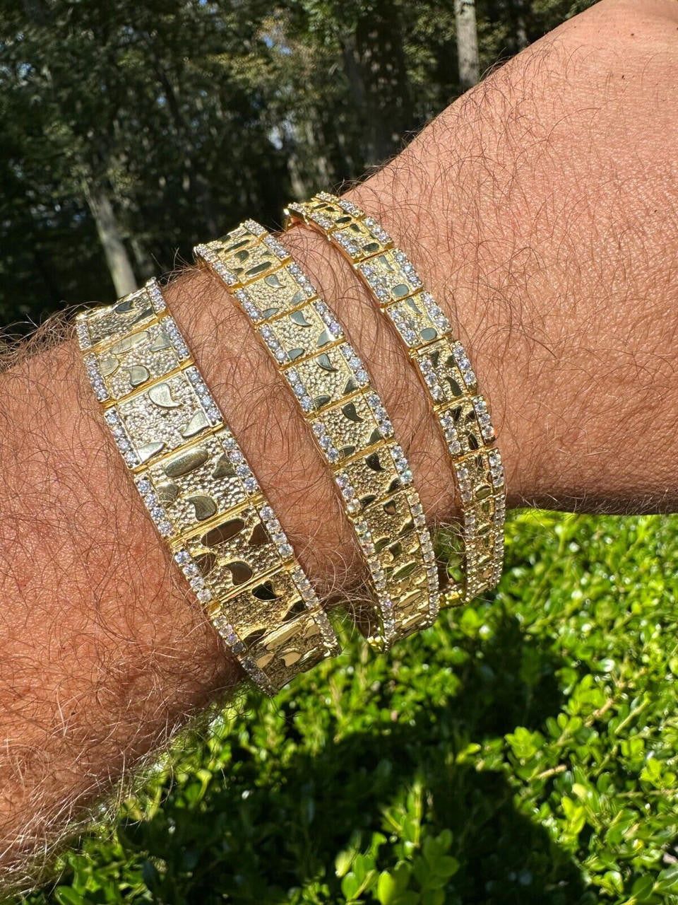 MOISSANITE Classic Nugget Bracelet Iced Out - 14k Gold Vermeil 925 Silver - 14k Gold Vermeil 925 Silver - 8mm-16mm - 7"-8.5"