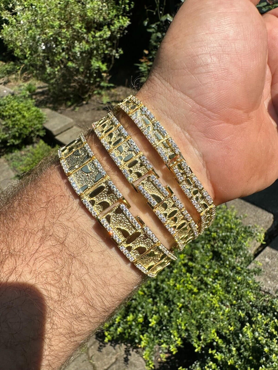 MOISSANITE Classic Nugget Bracelet Iced Out - 14k Gold Vermeil 925 Silver - 14k Gold Vermeil 925 Silver - 8mm-16mm - 7"-8.5"