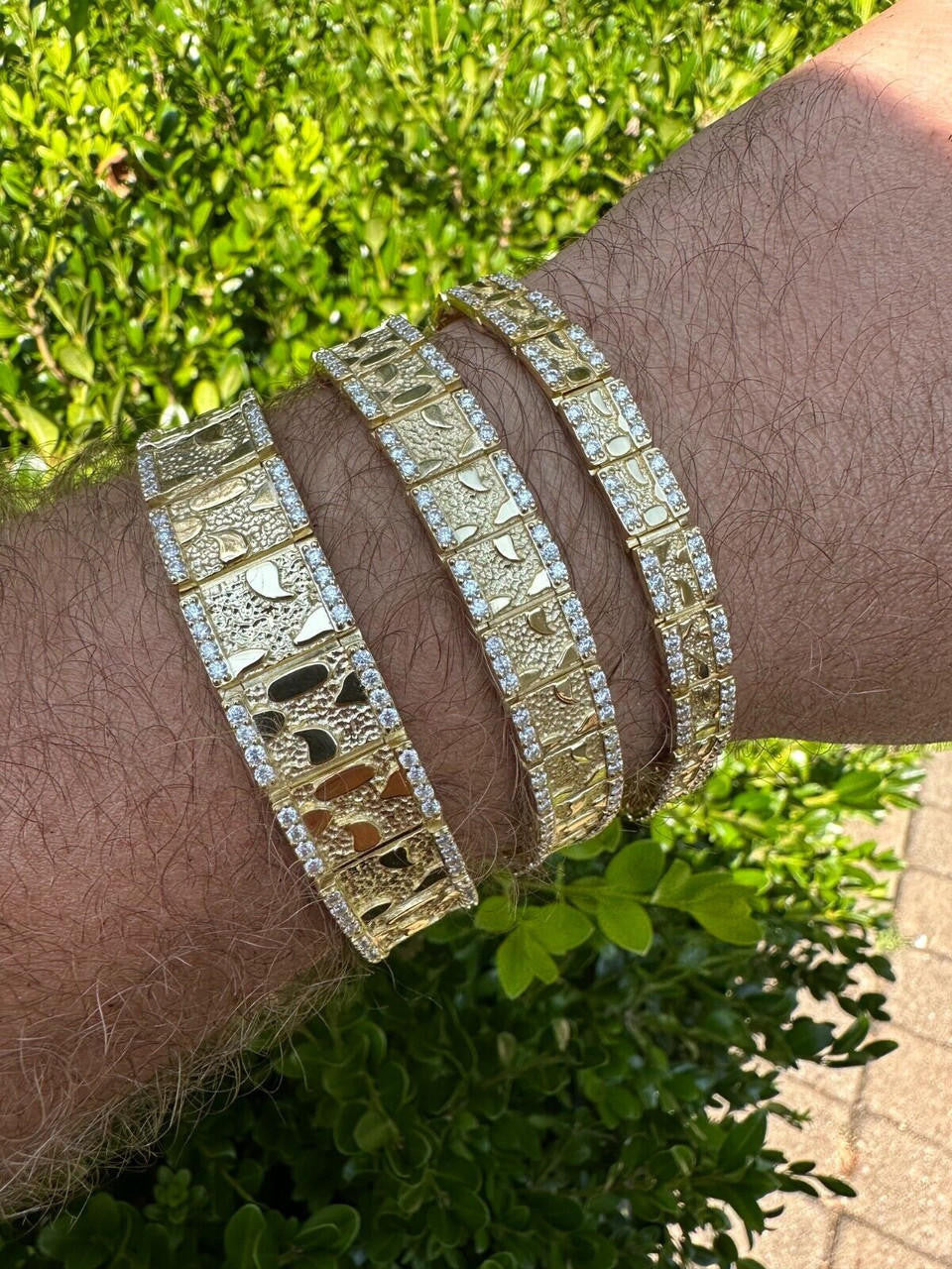 MOISSANITE Classic Nugget Bracelet Iced Out - 14k Gold Vermeil 925 Silver - 14k Gold Vermeil 925 Silver - 8mm-16mm - 7"-8.5"